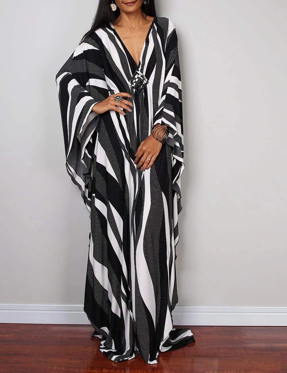 Bsubseach Women Ethnic Print Kaftan Beach Dress Plus Size Swimsuit Cover Up