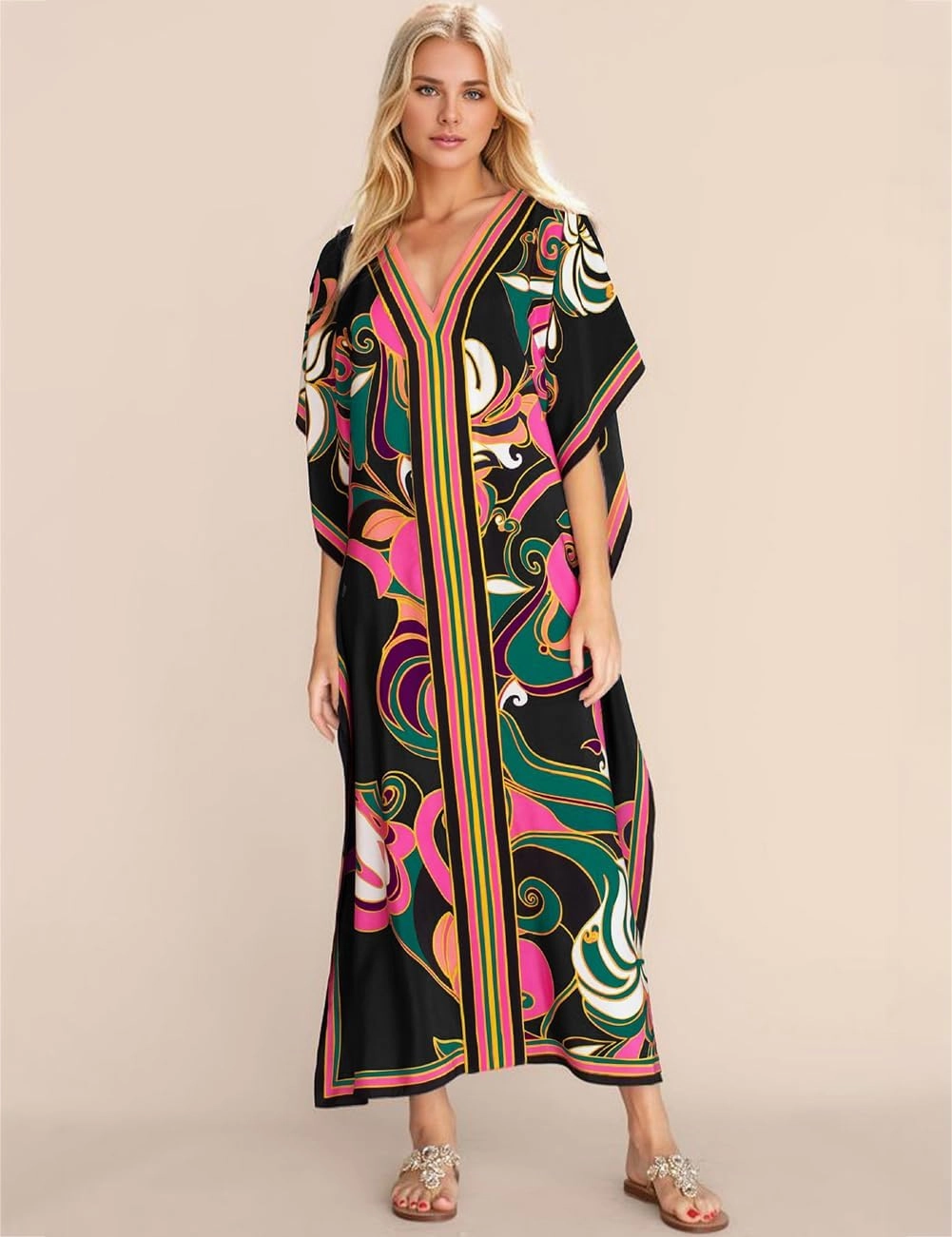 Bsubseach Women Plus Size Kaftan Dress Swimsuit Cover Up Caftan Maxi Beach Dresses Cover Ups