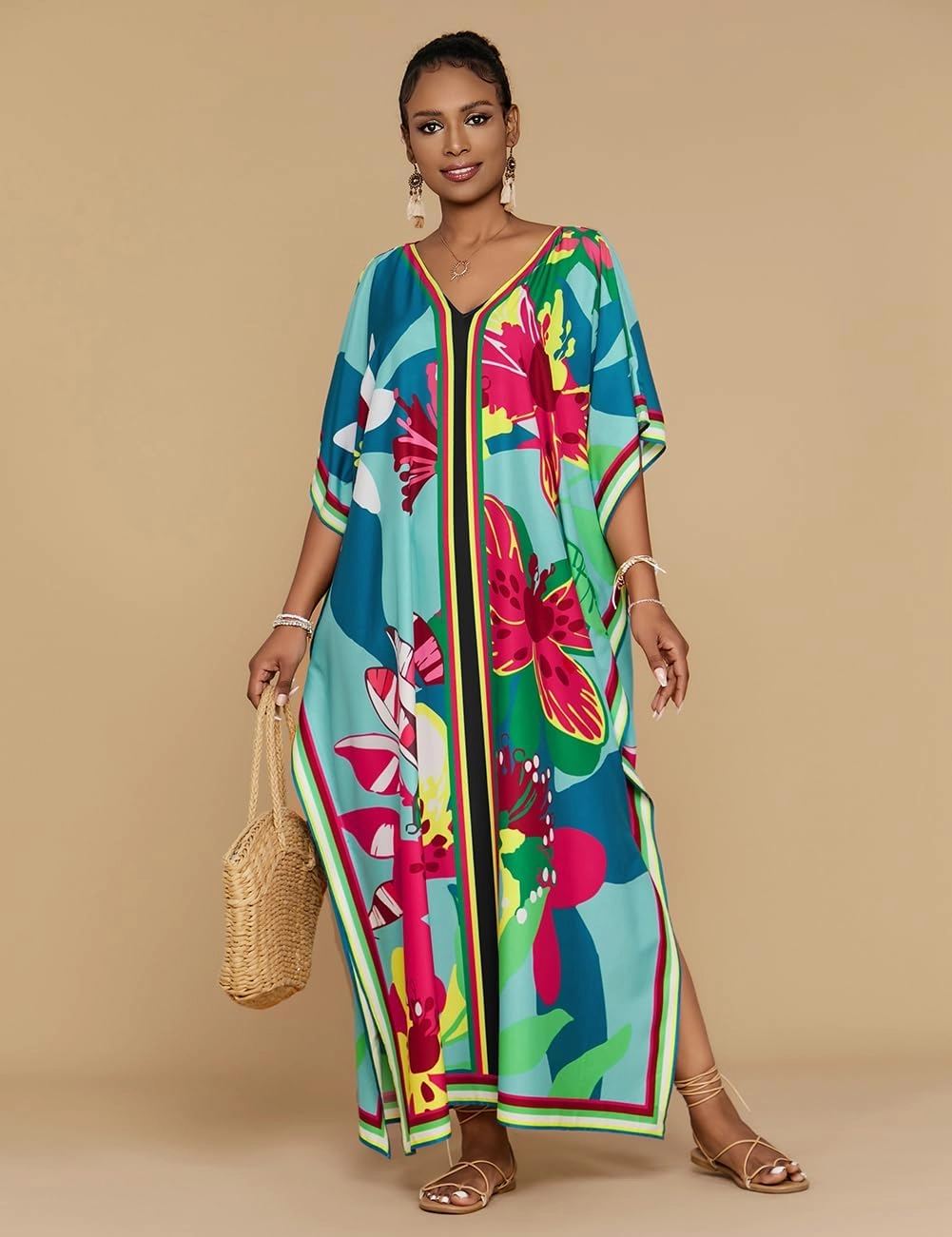 Bsubseach Women Plus Size Kaftan Dress Swimsuit Cover Up Caftan Maxi Beach Dresses Cover Ups