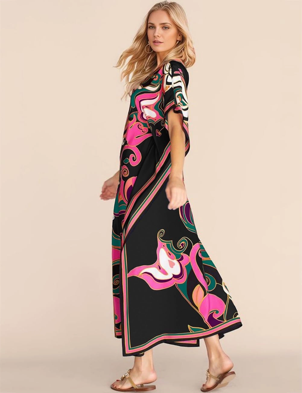 Bsubseach Women Plus Size Kaftan Dress Swimsuit Cover Up Caftan Maxi Beach Dresses Cover Ups