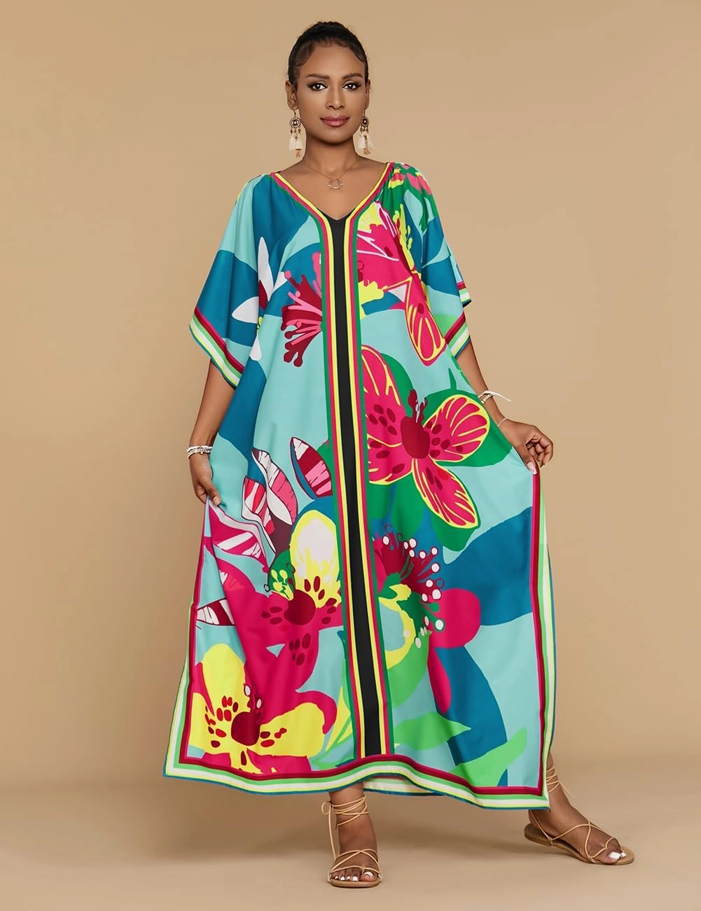Bsubseach Women Plus Size Kaftan Dress Swimsuit Cover Up Caftan Maxi Beach Dresses Cover Ups