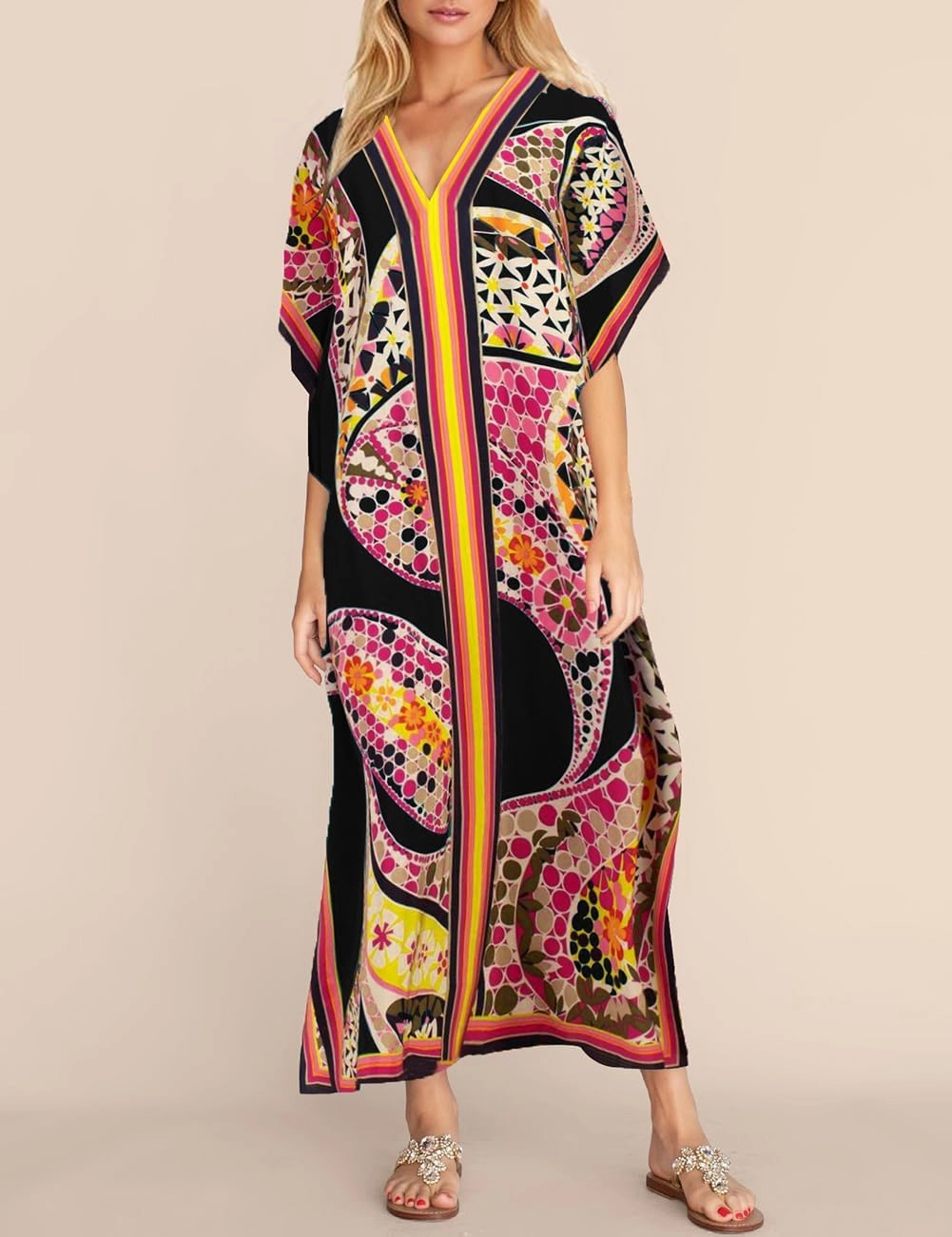 Bsubseach Women Plus Size Kaftan Dress Swimsuit Cover Up Caftan Maxi Beach Dresses Cover Ups