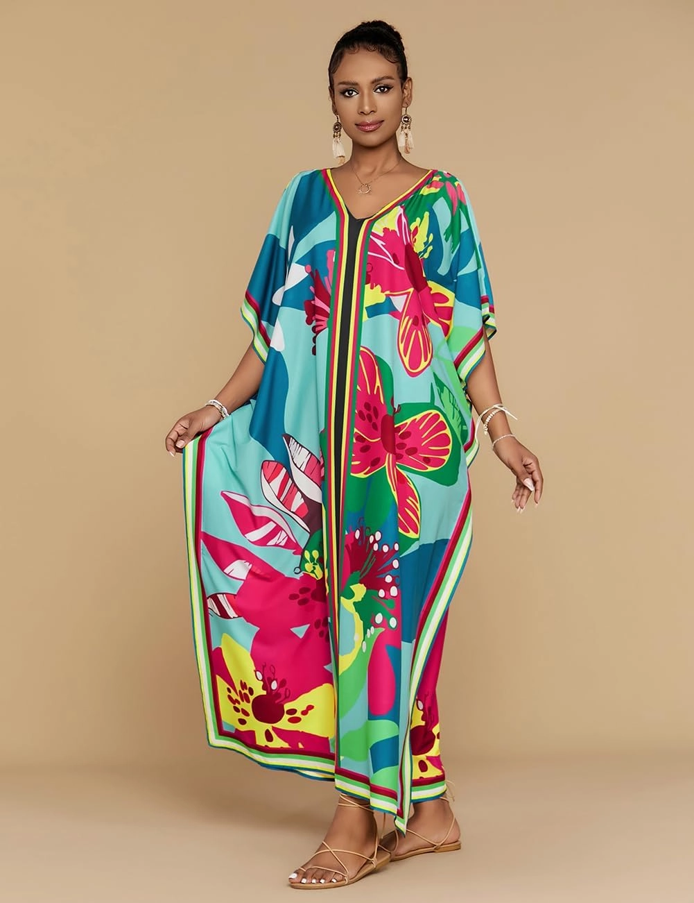 Bsubseach Women Plus Size Kaftan Dress Swimsuit Cover Up Caftan Maxi Beach Dresses Cover Ups