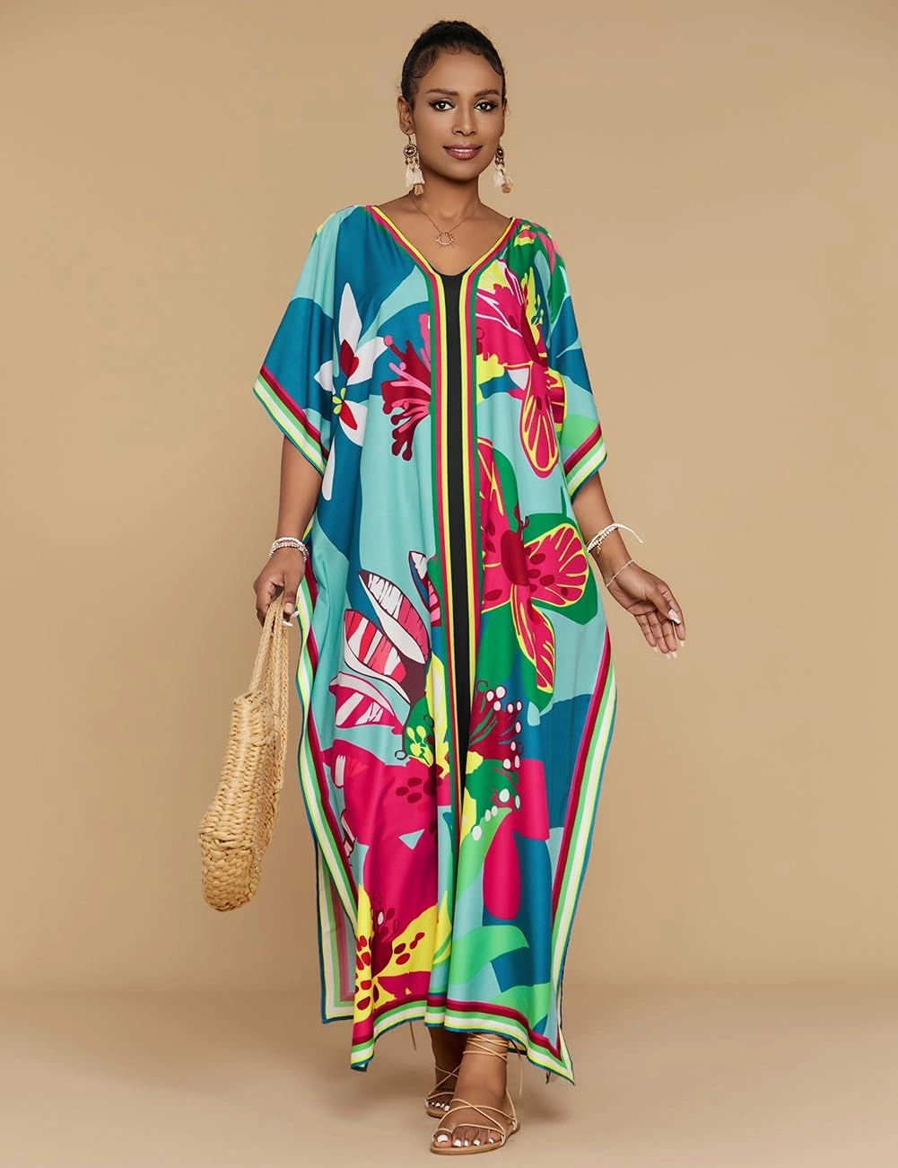 Bsubseach Women Plus Size Kaftan Dress Swimsuit Cover Up Caftan Maxi Beach Dresses Cover Ups