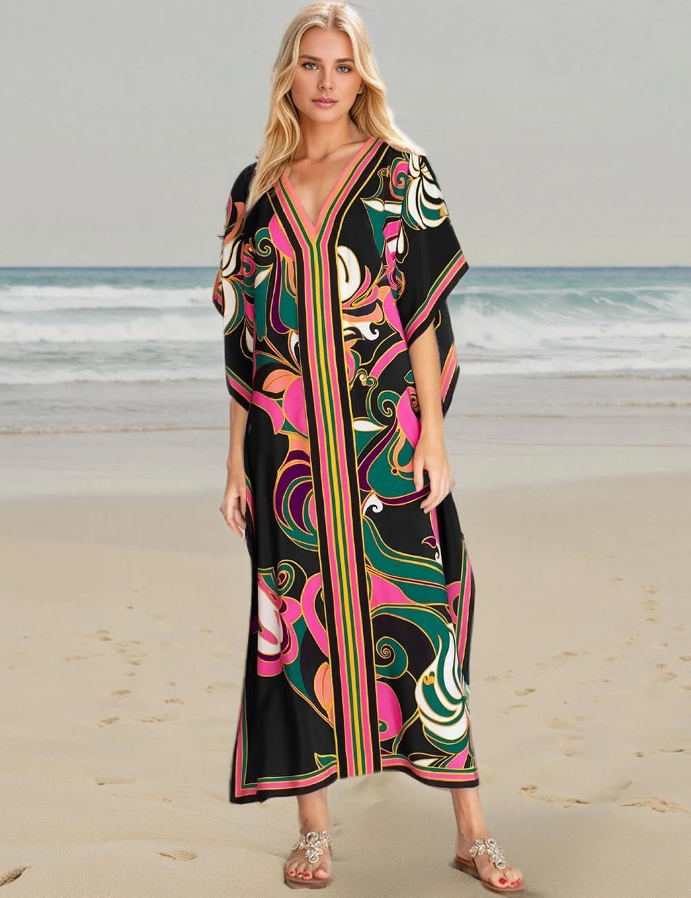 Bsubseach Women Plus Size Kaftan Dress Swimsuit Cover Up Caftan Maxi Beach Dresses Cover Ups
