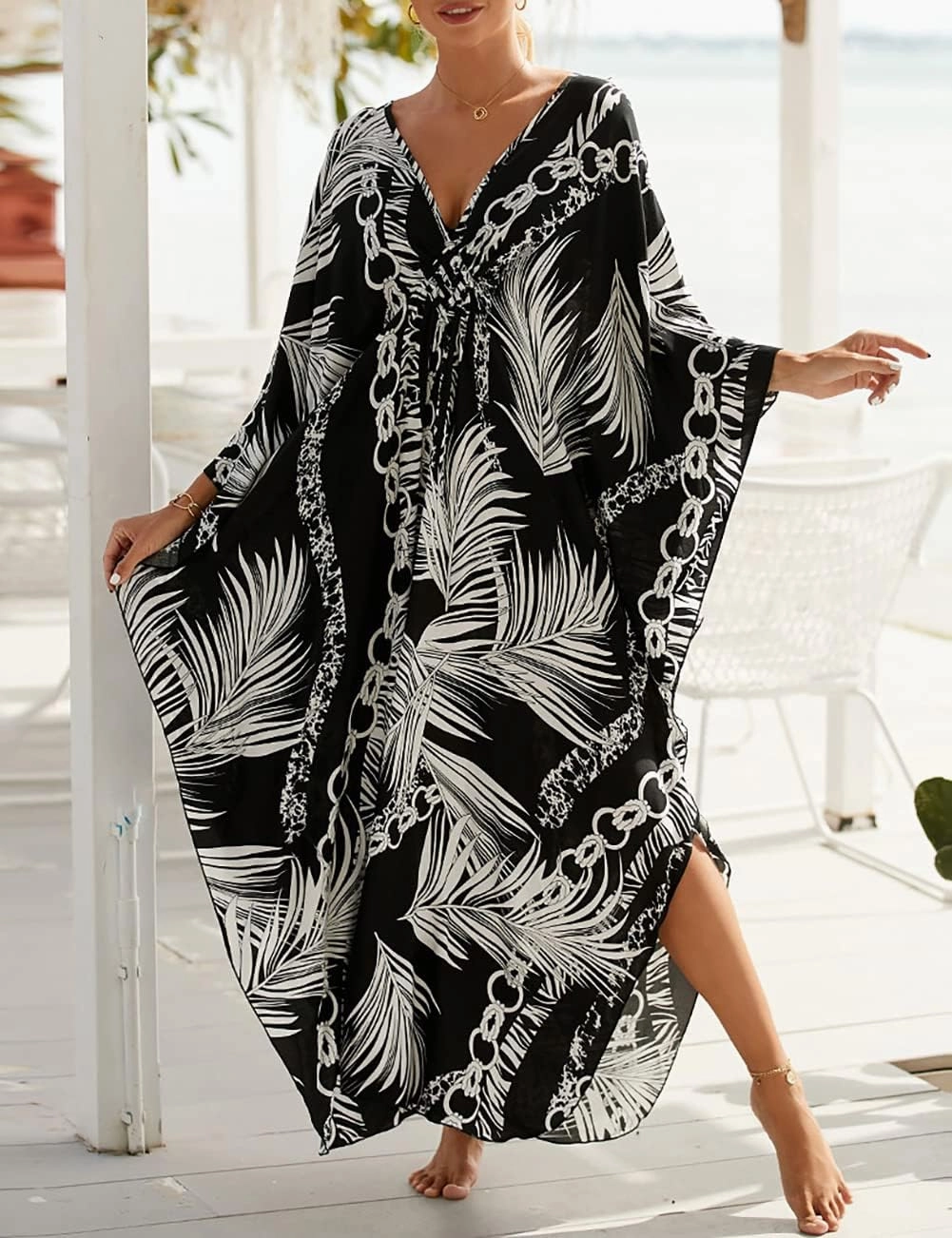 Bsubseach Womens Animal Print Kaftan Dresses Plus Size Caftans Swimwear Coverups 2025 Summer Bathing Suit Maxi Beach Dress