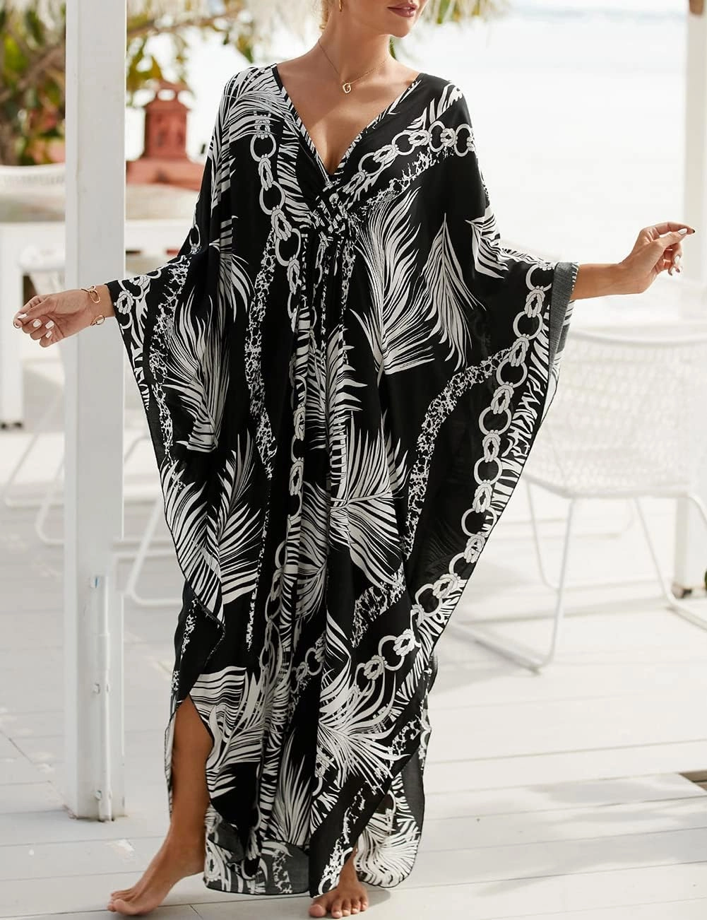 Bsubseach Womens Animal Print Kaftan Dresses Plus Size Caftans Swimwear Coverups 2025 Summer Bathing Suit Maxi Beach Dress
