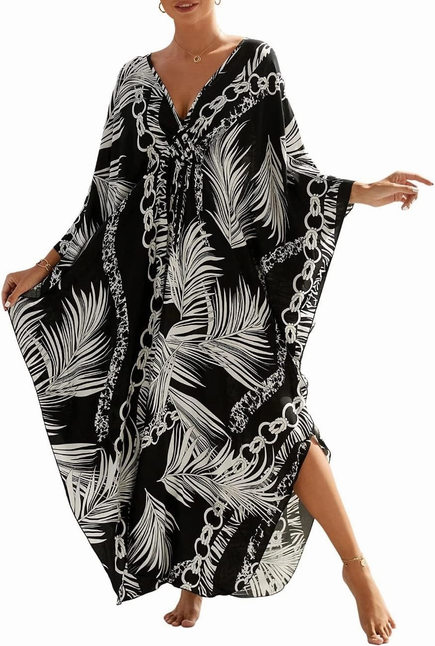 Bsubseach Womens Animal Print Kaftan Dresses Plus Size Caftans Swimwear Coverups 2025 Summer Bathing Suit Maxi Beach Dress
