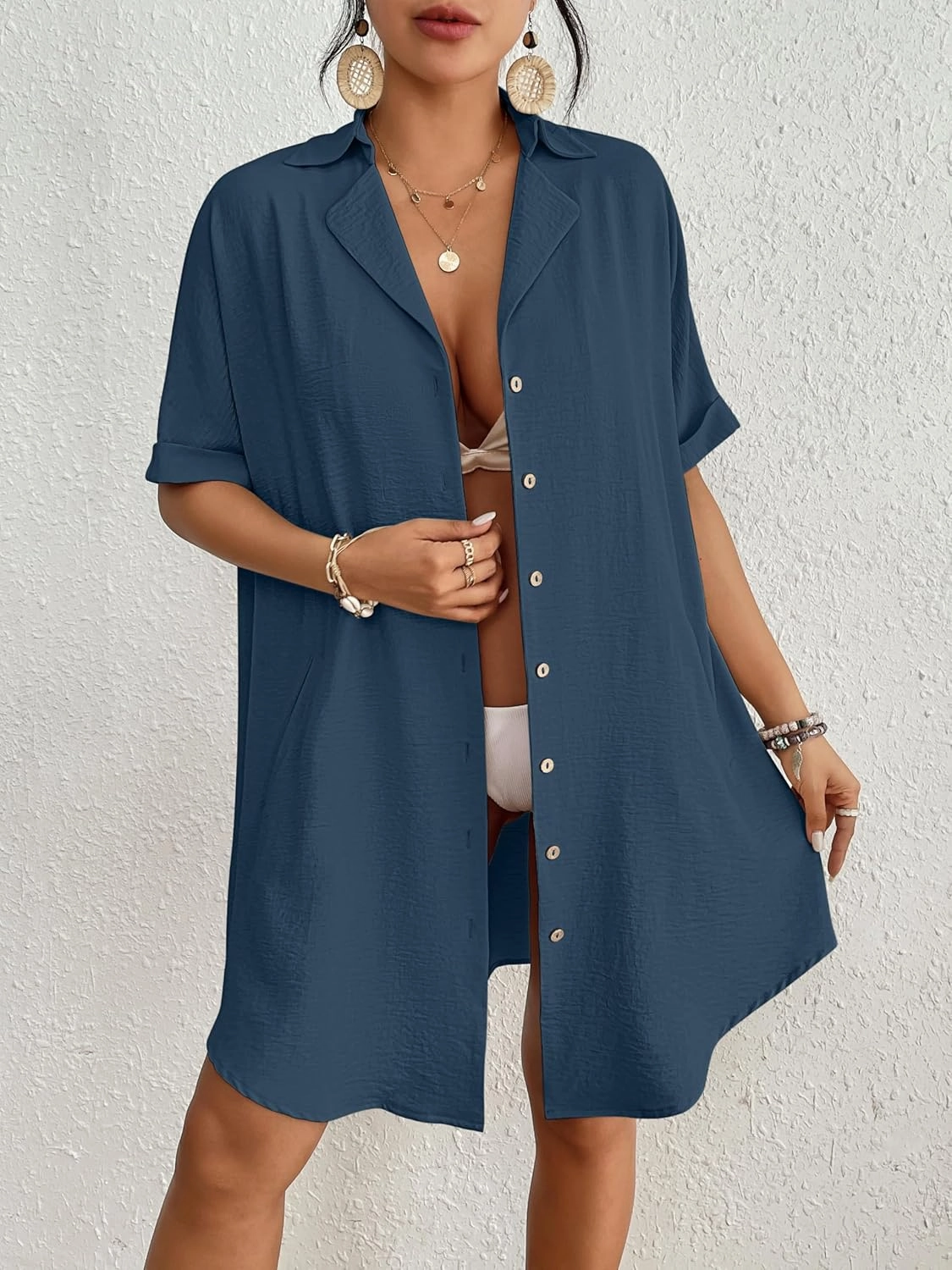 Bsubseach Womens Bathing Suit Cover Ups Bikini Swimsuit Coverup for Women 2024 Button Down Beach Dress Shirt