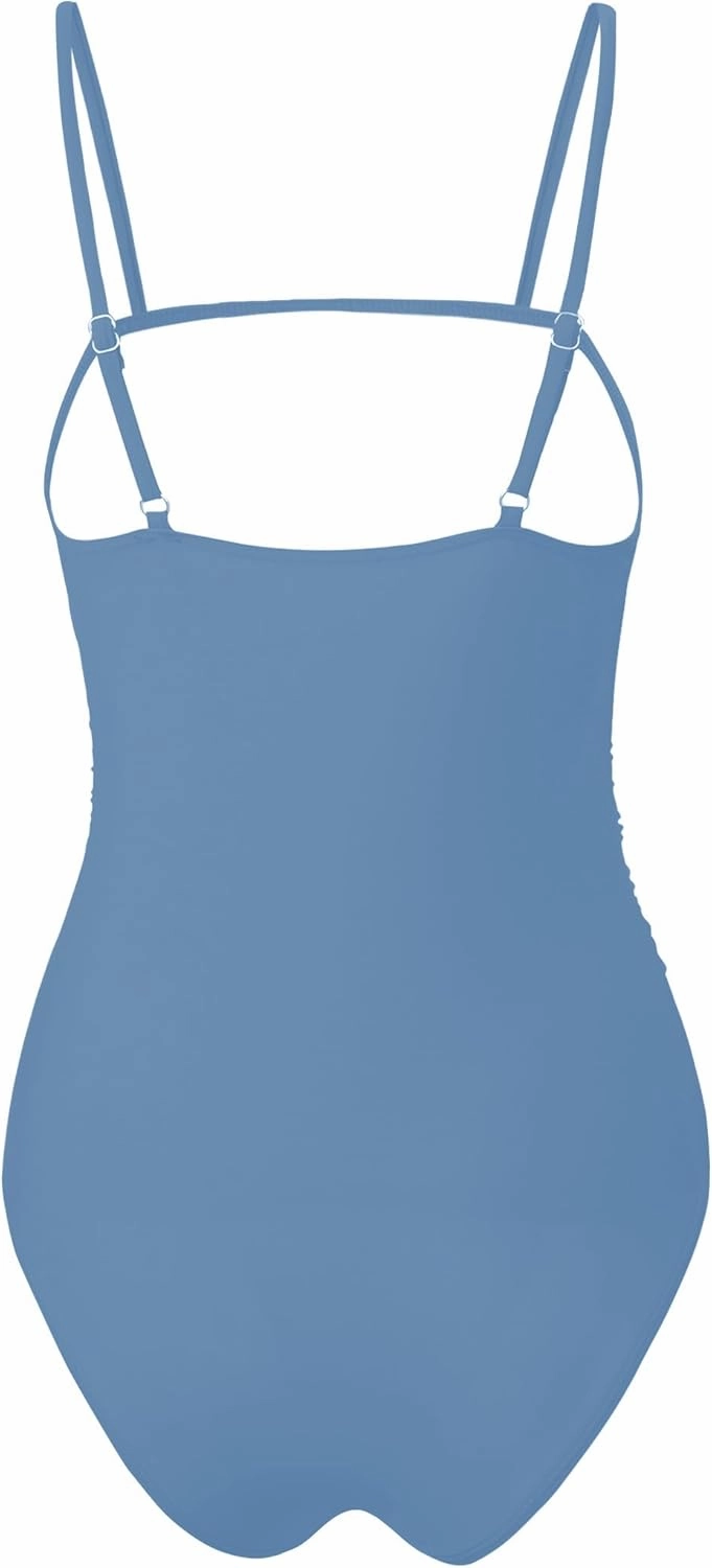 Buauty Women's One Piece Swimsuits Tummy Control Bathing Suits for Women Square Neck Backless Ruched Push Up Swimwear
