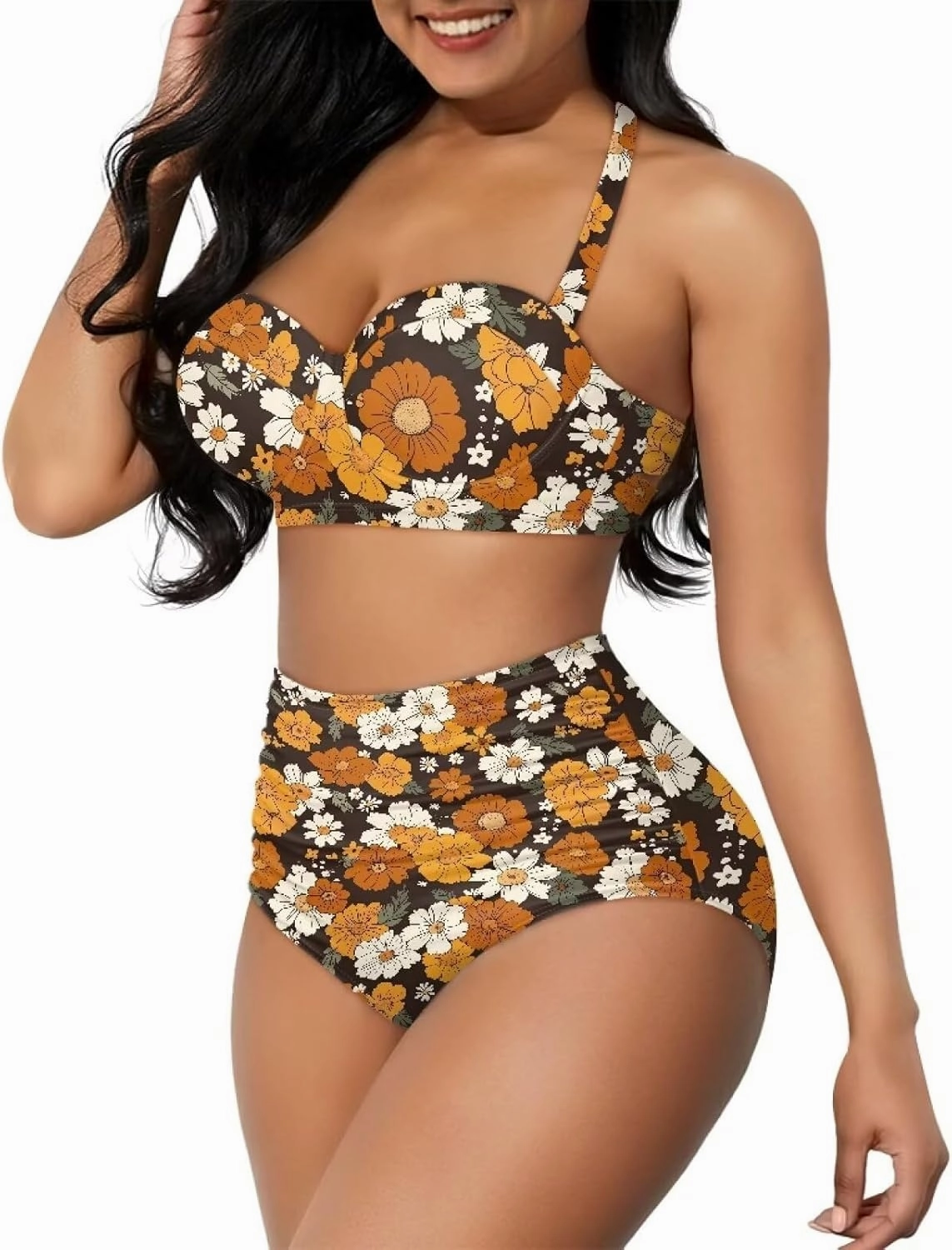 Butterfly Women's Retro Ruched Ruffle High Waist Bikini Set, Flag Tankini Swimsuits Tummy Control Swimwear