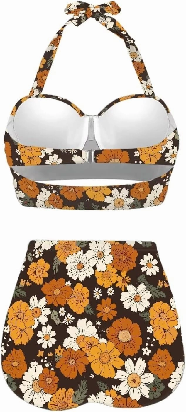 Butterfly Women's Retro Ruched Ruffle High Waist Bikini Set, Flag Tankini Swimsuits Tummy Control Swimwear