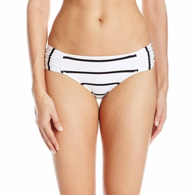 Castaway Stripe Ruched Side Bikini Bottom In White