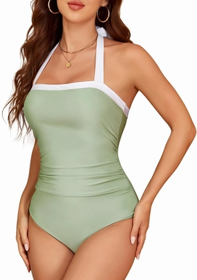 Century Star One Piece Swimsuit Women Tummy Control Swimwear Retro Halter Vintage Bathing Suit