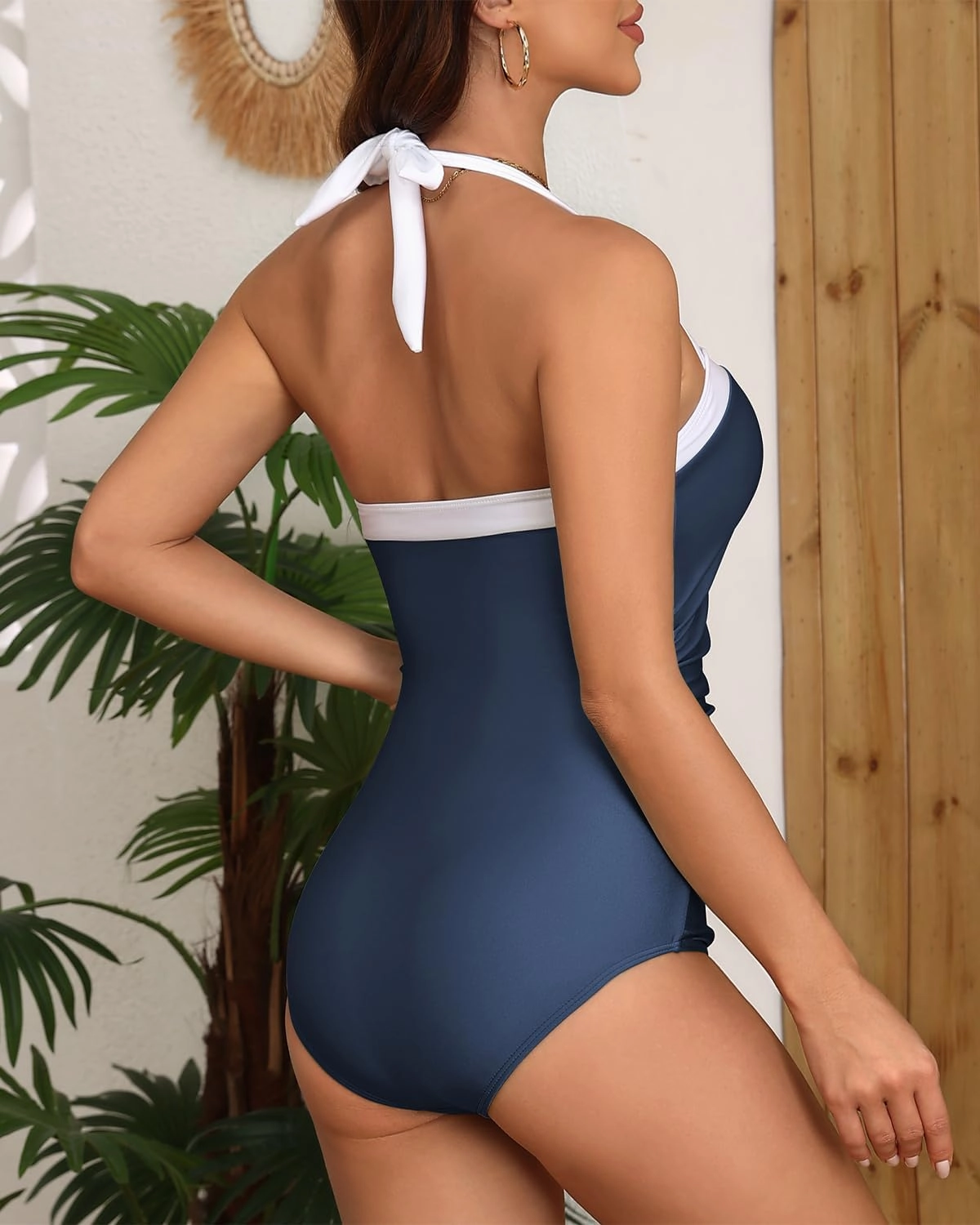 Century Star One Piece Swimsuit Women Tummy Control Swimwear Retro Halter Vintage Bathing Suit
