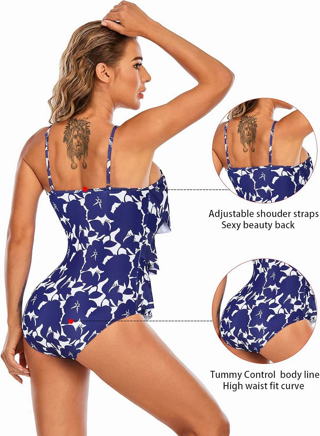 Century Star Womens Athletic One Piece Retro Flounce Swimsuits Ruffled Tiered Tummy Control Swimwear Plus Bathing Suits