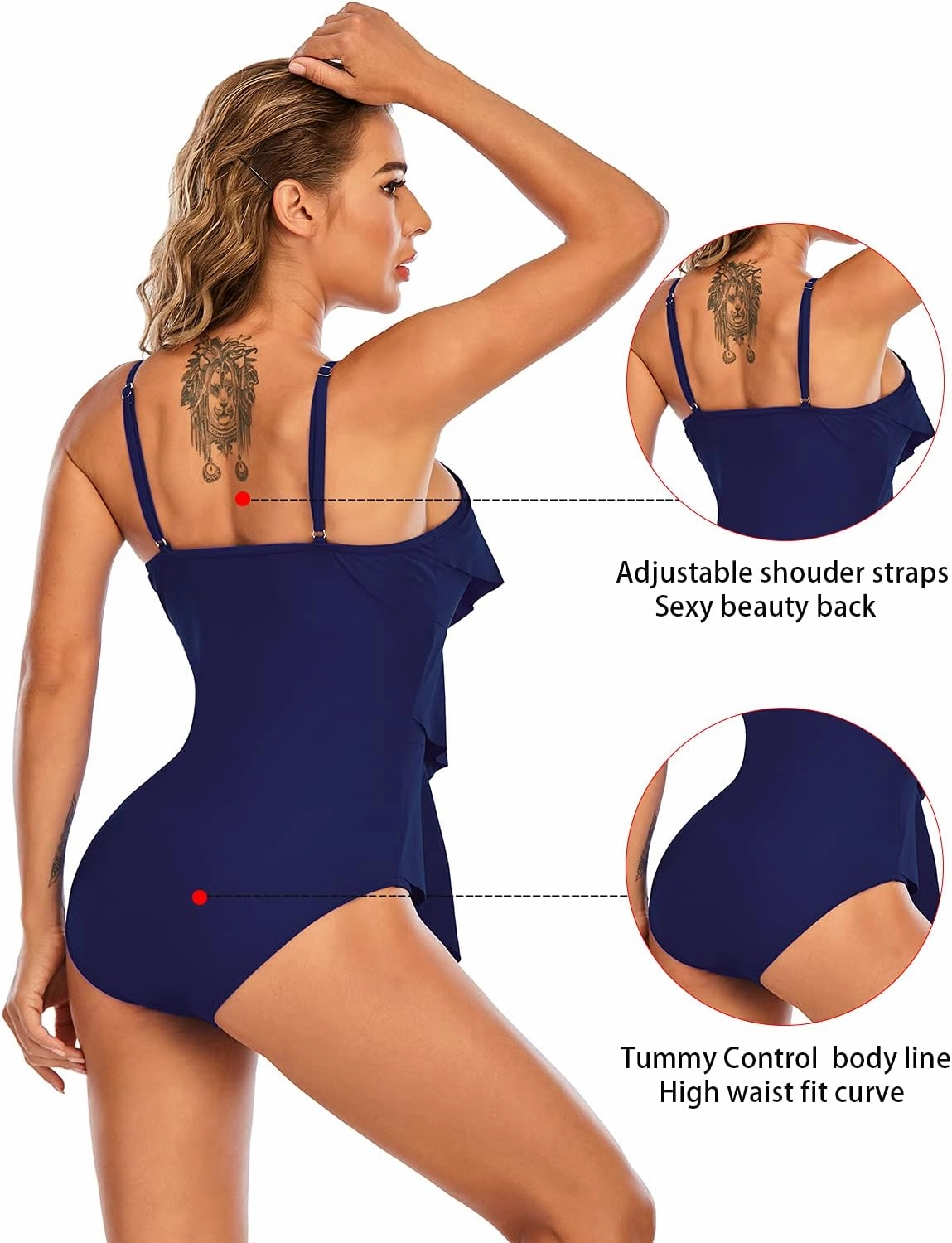 Century Star Womens Athletic One Piece Retro Flounce Swimsuits Ruffled Tiered Tummy Control Swimwear Plus Bathing Suits