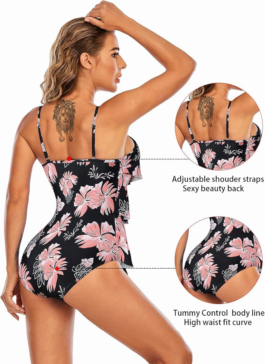 Century Star Womens Athletic One Piece Retro Flounce Swimsuits Ruffled Tiered Tummy Control Swimwear Plus Bathing Suits