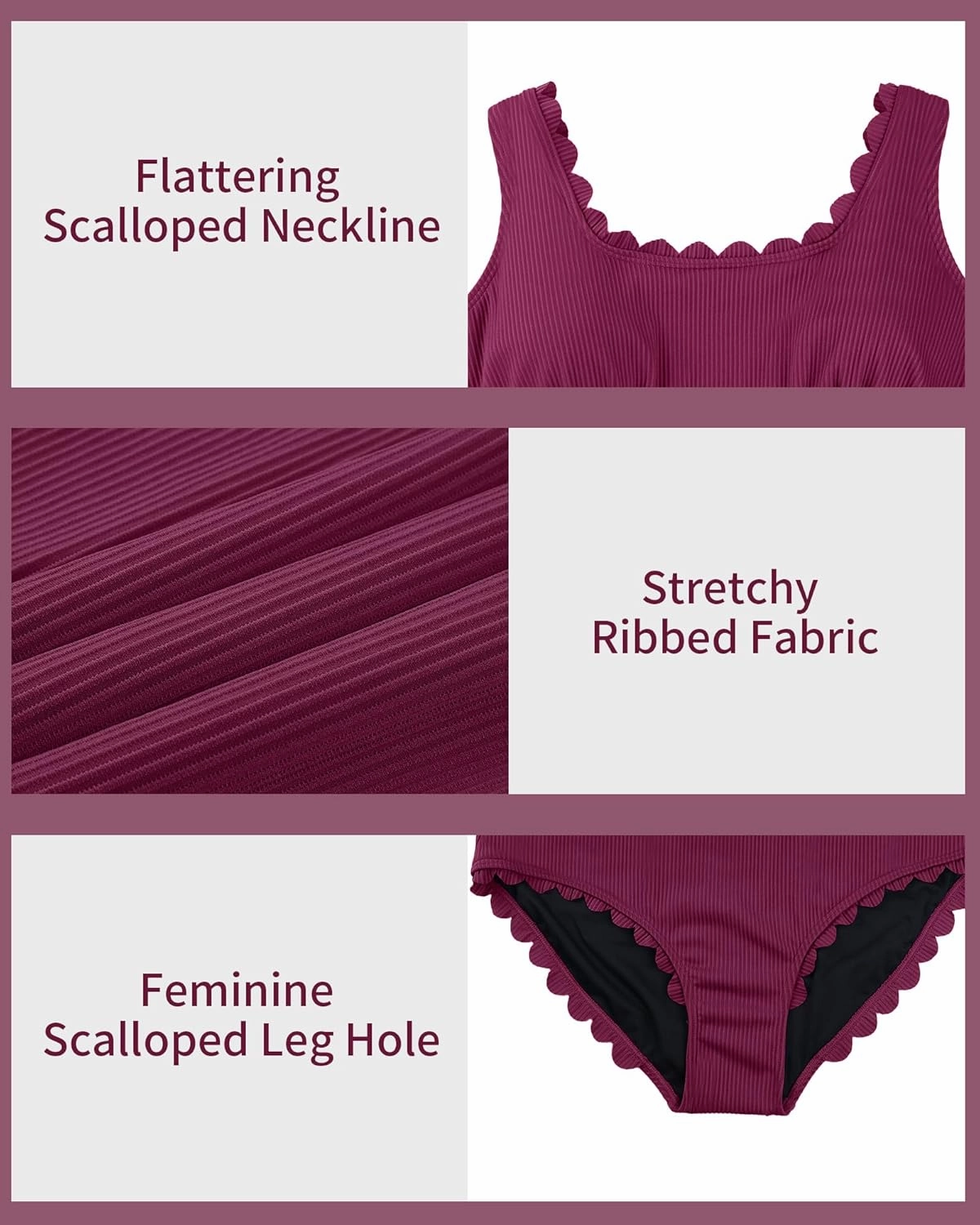 Charmo Plus Size Swimsuit for Women 2025 Tummy Control Scalloped Ribbed One Piece Swimsuits Ruched Modest Bathing Suit