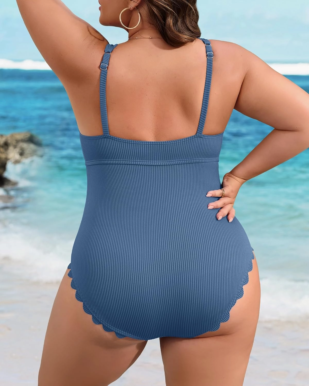 Charmo Plus Size Swimsuit for Women 2025 Tummy Control Scalloped Ribbed One Piece Swimsuits Ruched Modest Bathing Suit