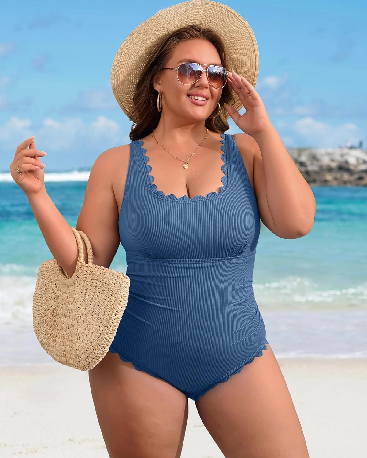Charmo Plus Size Swimsuit for Women 2025 Tummy Control Scalloped Ribbed One Piece Swimsuits Ruched Modest Bathing Suit