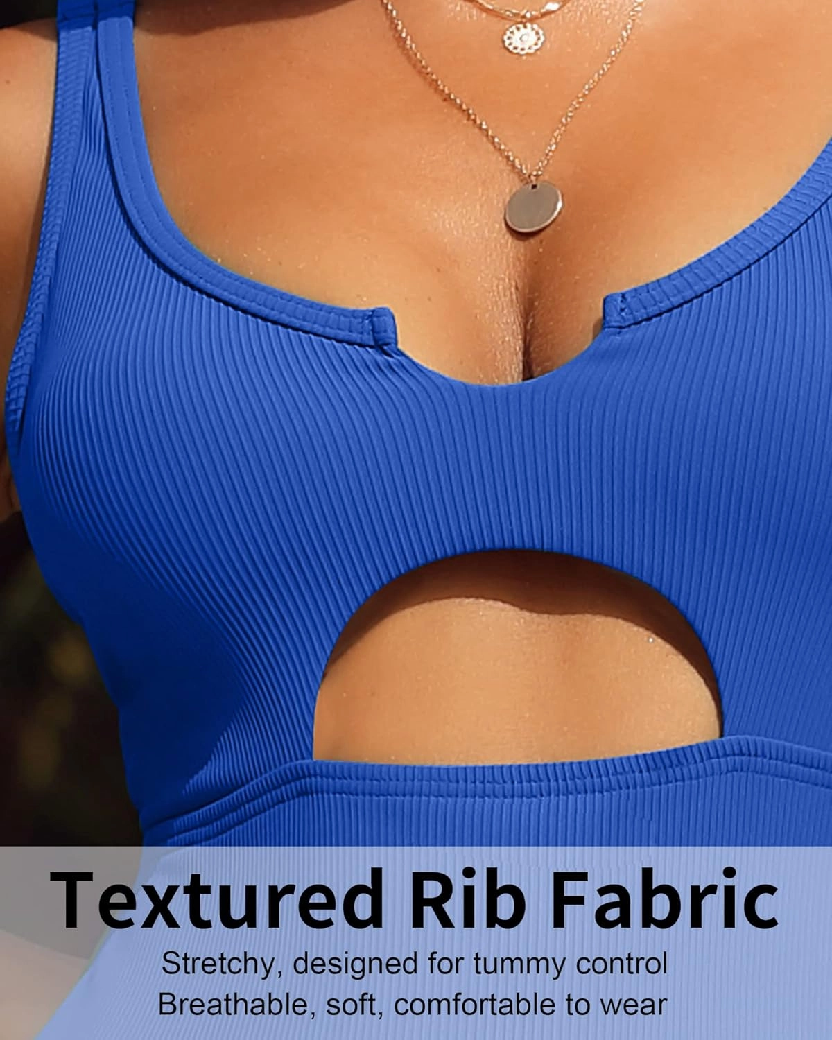 Charmo Ribbed One Piece Swimsuits for Women Cutout Scoop Neck Bathing Suit High Cut Padded Monokini