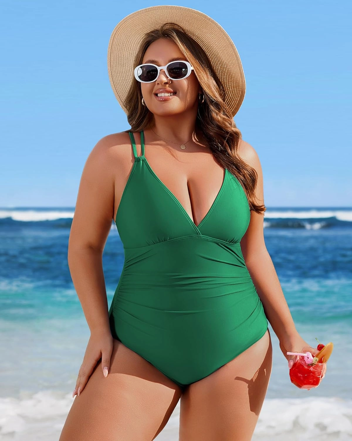 Charmo Tummy Control One Piece Swimsuits for Women Ruched Bathing Suits Strappy V Neck Monokini