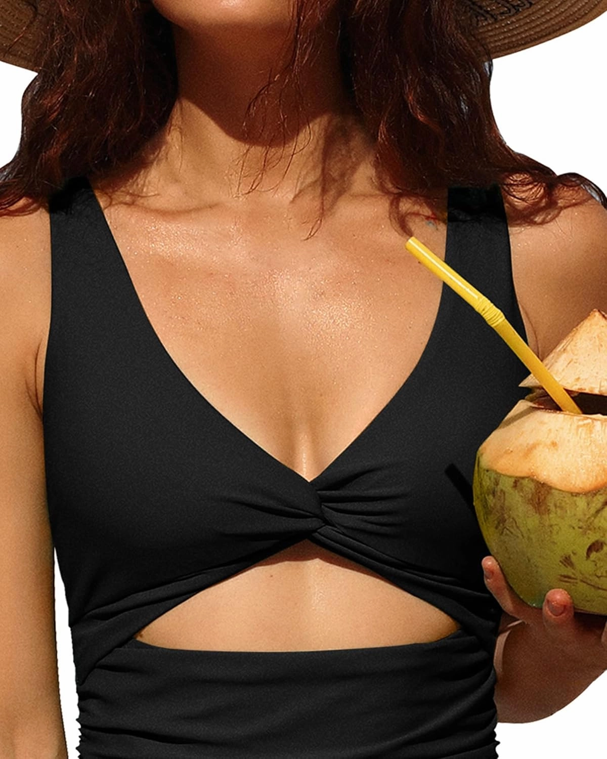 Charmo Womens One Piece Swimsuit Ruched Tummy Control High Cut Backless V Neck Bathing Suits Swimwear