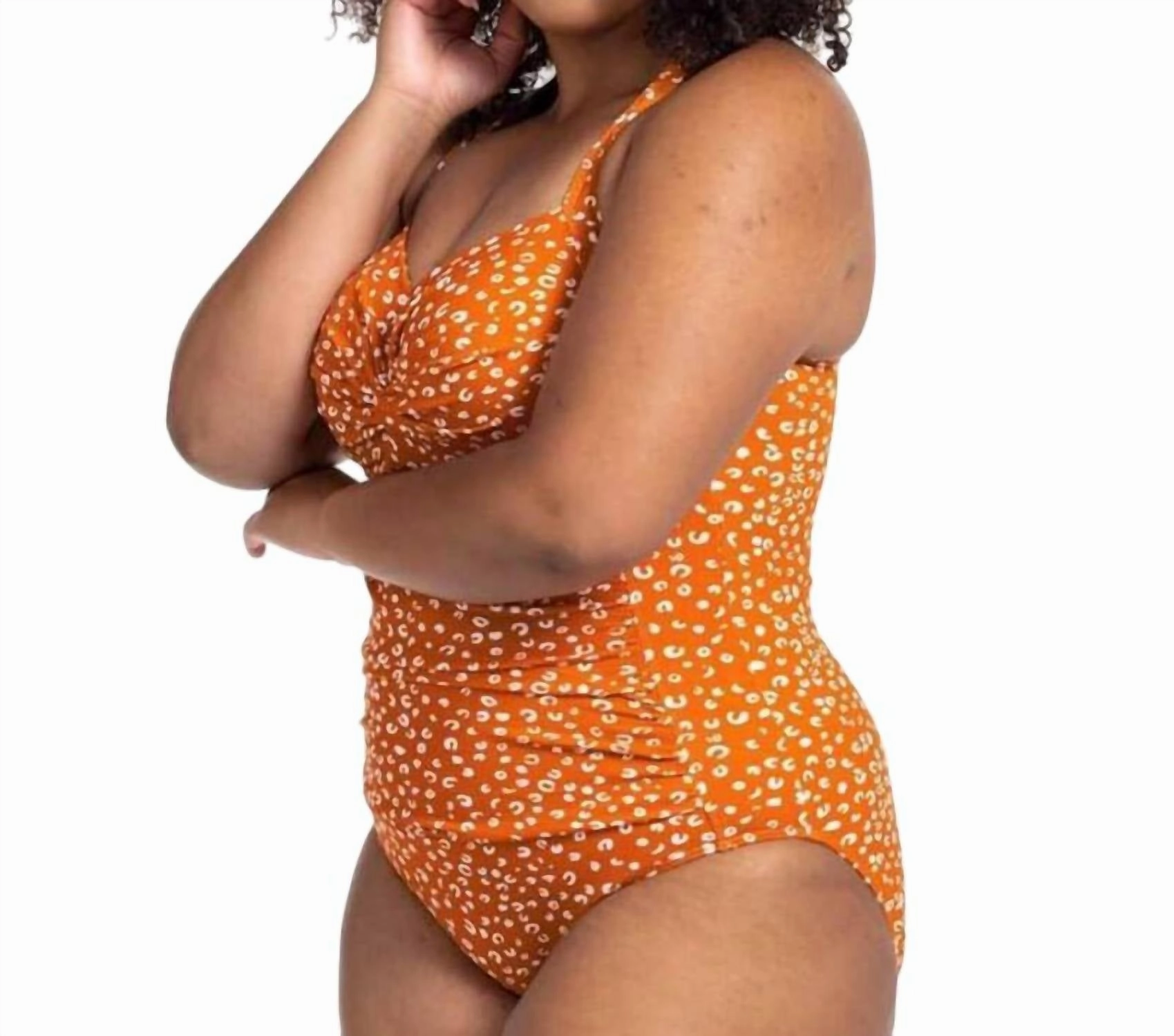 Chee'tah Botticelli Twist Front One Piece Swimsuit In Orange