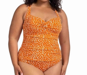 Chee'tah Botticelli Twist Front One Piece Swimsuit In Orange