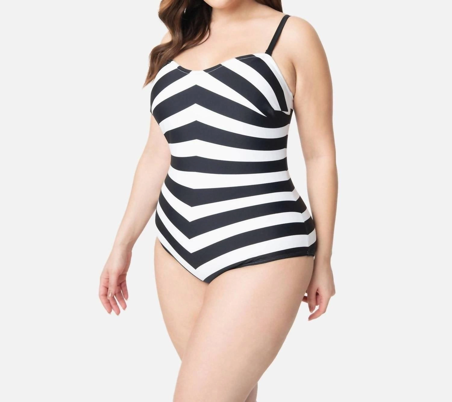 Chevron One Piece Swimsuit - Plus In Black/white