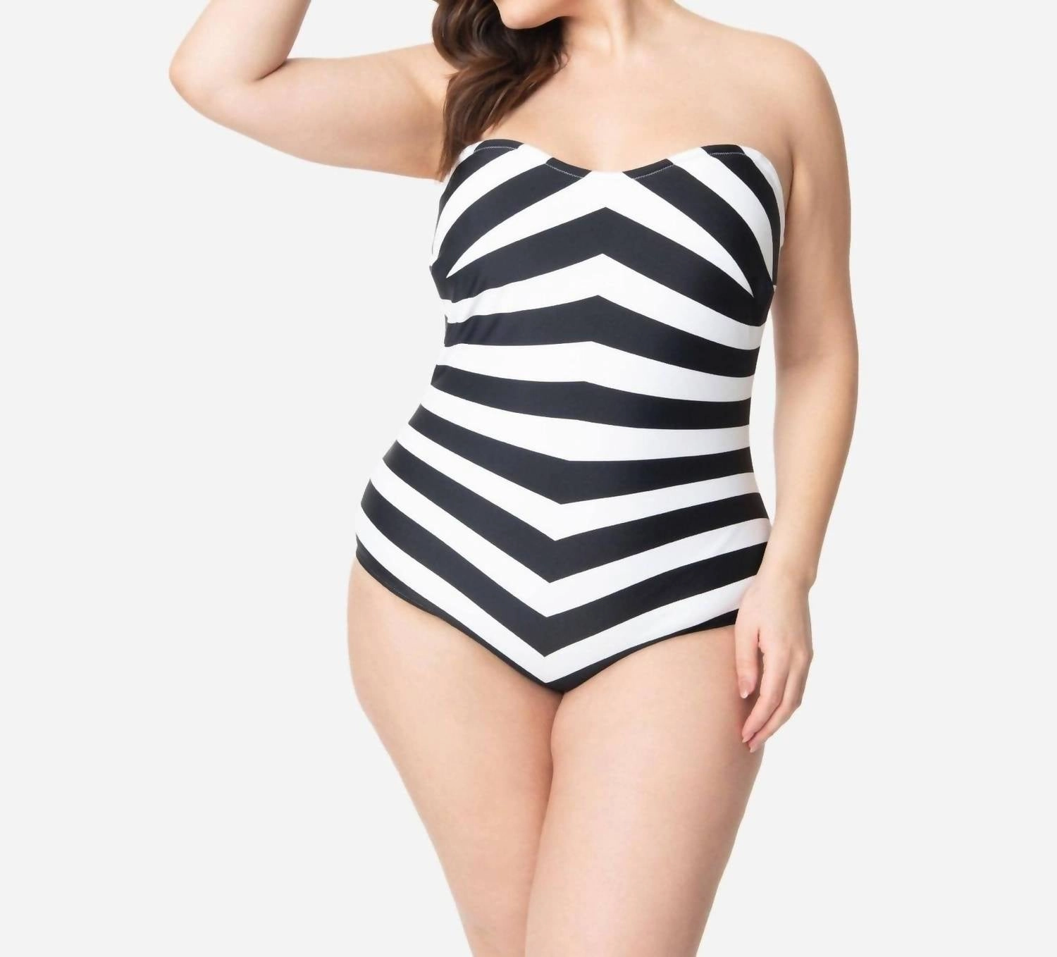 Chevron One Piece Swimsuit - Plus In Black/white