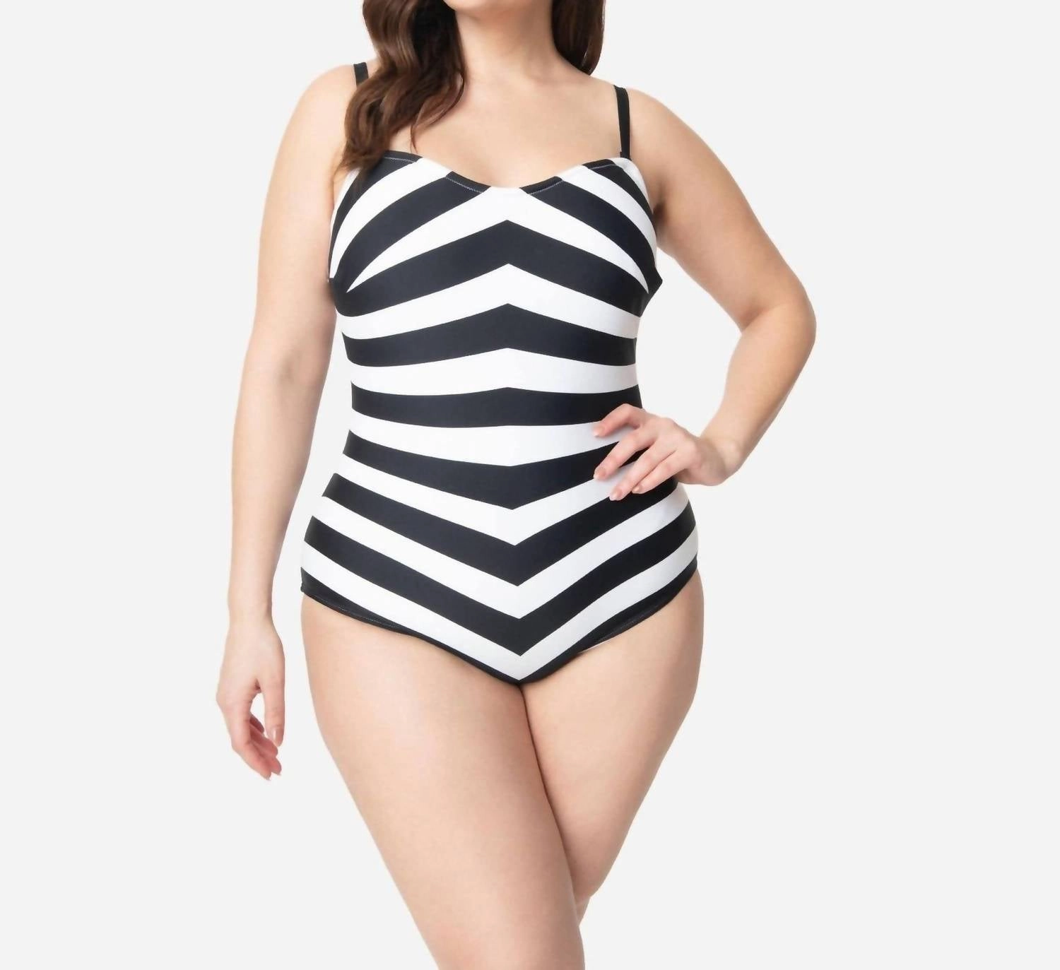 Chevron One Piece Swimsuit - Plus In Black/white