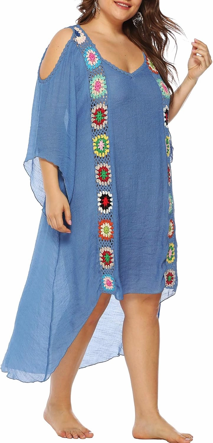Chrisuno Women's Plus Size Bathing Suit Cover Ups Swimsuit Coverups Dress Soft Crochet Bikini Beach Skirt