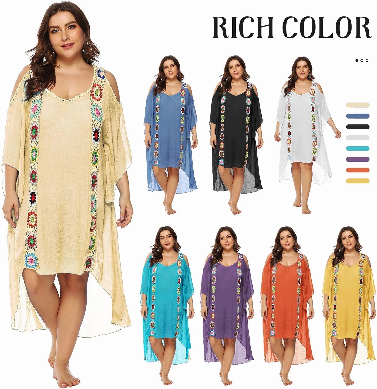 Chrisuno Women's Plus Size Bathing Suit Cover Ups Swimsuit Coverups Dress Soft Crochet Bikini Beach Skirt