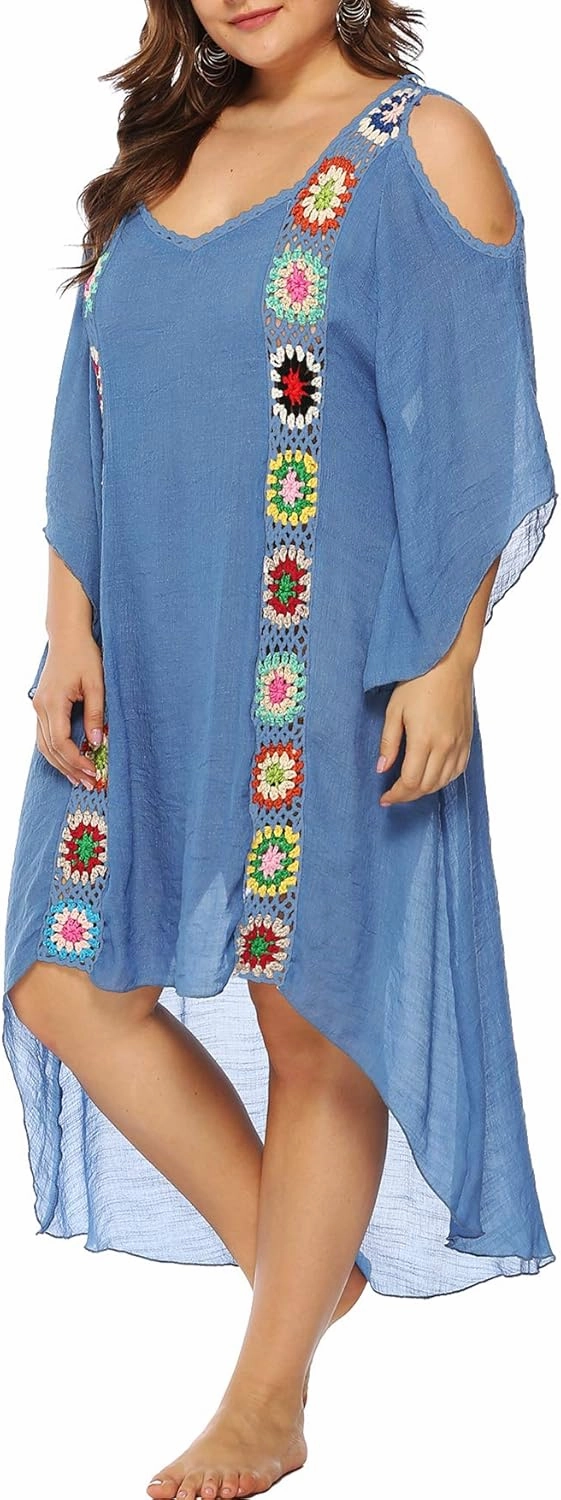 Chrisuno Women's Plus Size Bathing Suit Cover Ups Swimsuit Coverups Dress Soft Crochet Bikini Beach Skirt