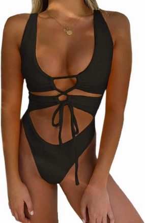 CHYRII Women's Sexy Cutout Lace Up Backless High Cut One Piece Swimsuit Monokini