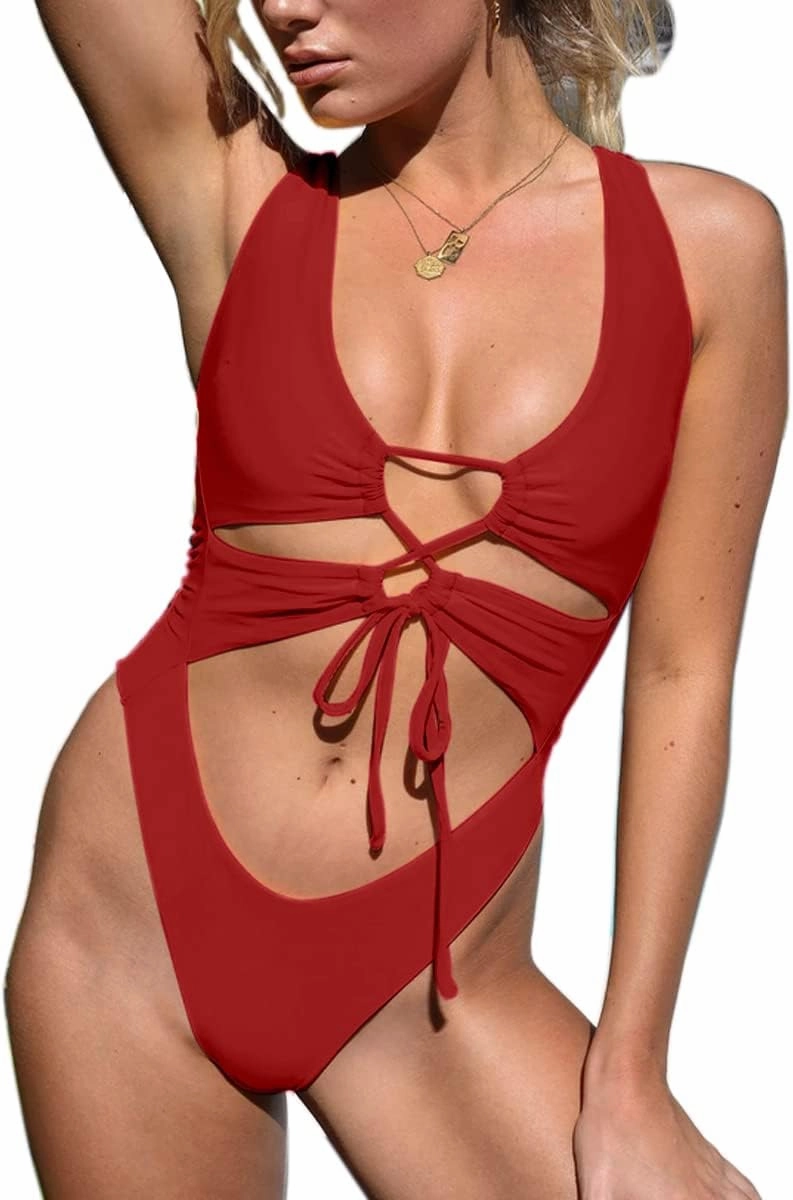 CHYRII Women's Sexy Cutout Lace Up Backless High Cut One Piece Swimsuit Monokini