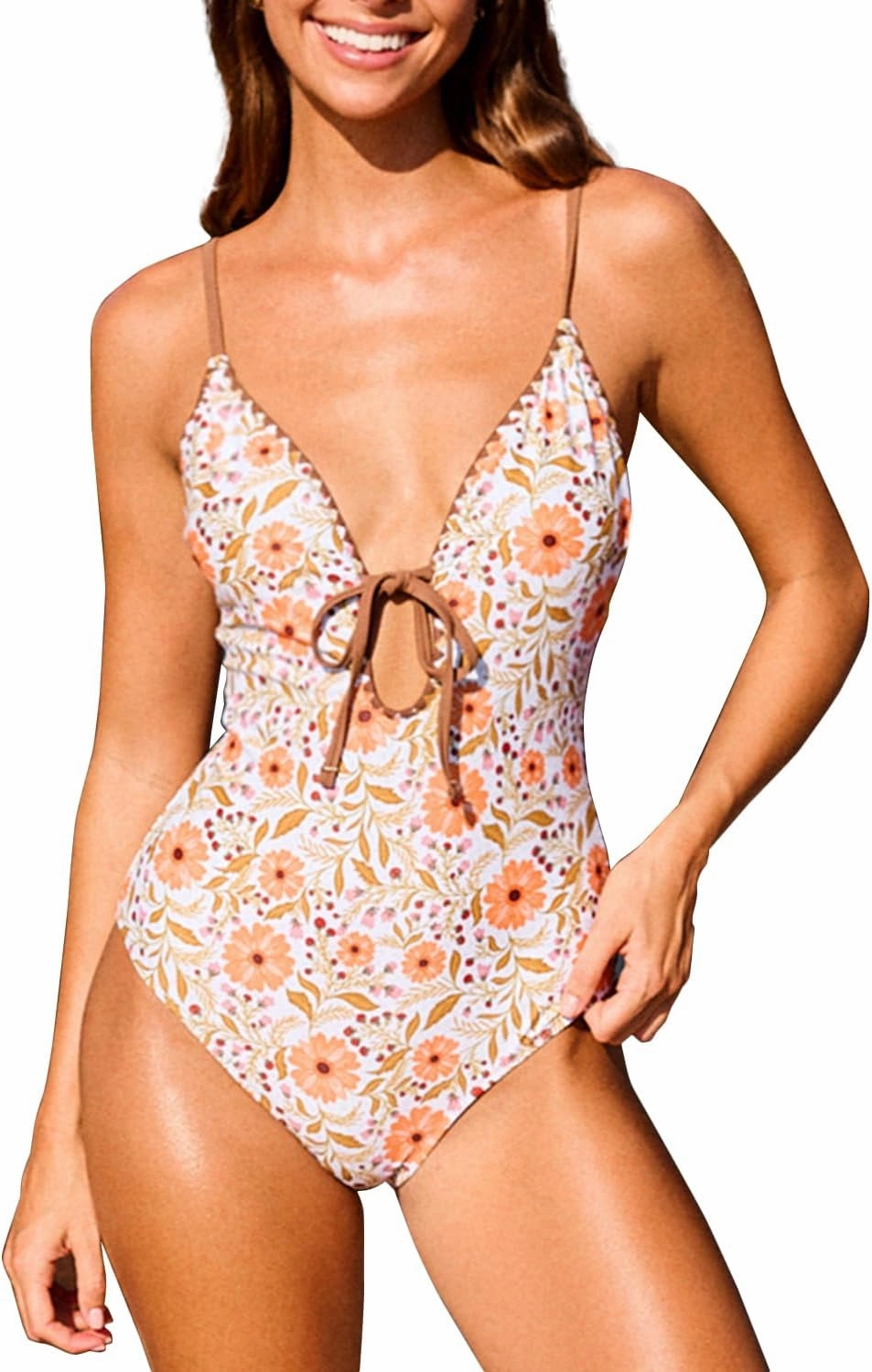 CHYRII Women's Sexy Cutout Scalloped One Piece Swimsuit V Neck Bathing Suit Swimwear