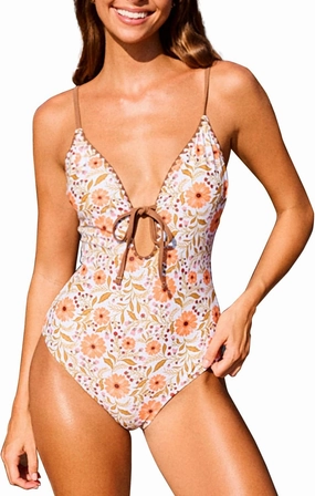 CHYRII Women's Sexy Cutout Scalloped One Piece Swimsuit V Neck Bathing Suit Swimwear