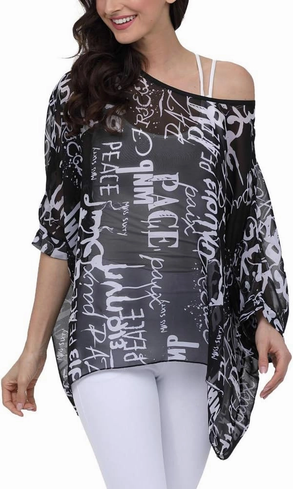 Ckikiou Plus Size Floral Chiffon Tunics Blouses for Women Batwing Summer Boho Shirts Beach Cover ups