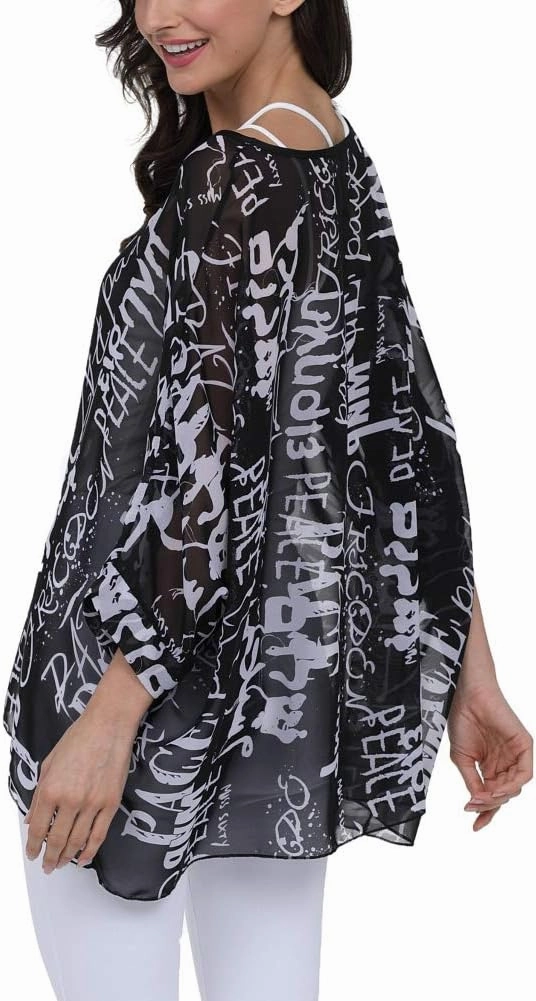 Ckikiou Plus Size Floral Chiffon Tunics Blouses for Women Batwing Summer Boho Shirts Beach Cover ups