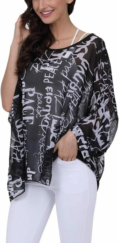 Ckikiou Plus Size Floral Chiffon Tunics Blouses for Women Batwing Summer Boho Shirts Beach Cover ups