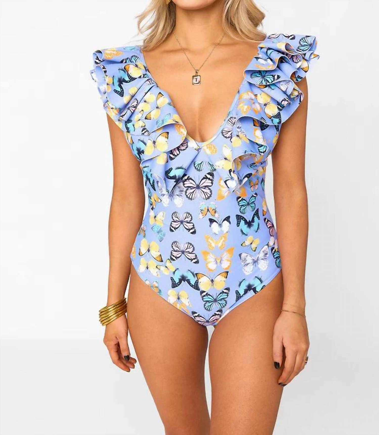 Classic Ruffled Swimsuit In Painted Lady