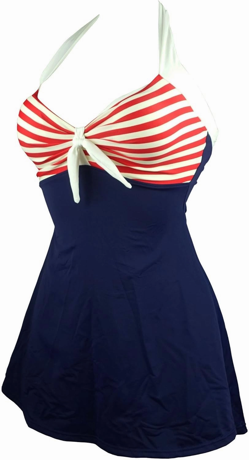 COCOSHIP Vintage Sailor Pin Up Swimsuit Retro One Piece Skirtini Cover Up Swimdress(FBA)