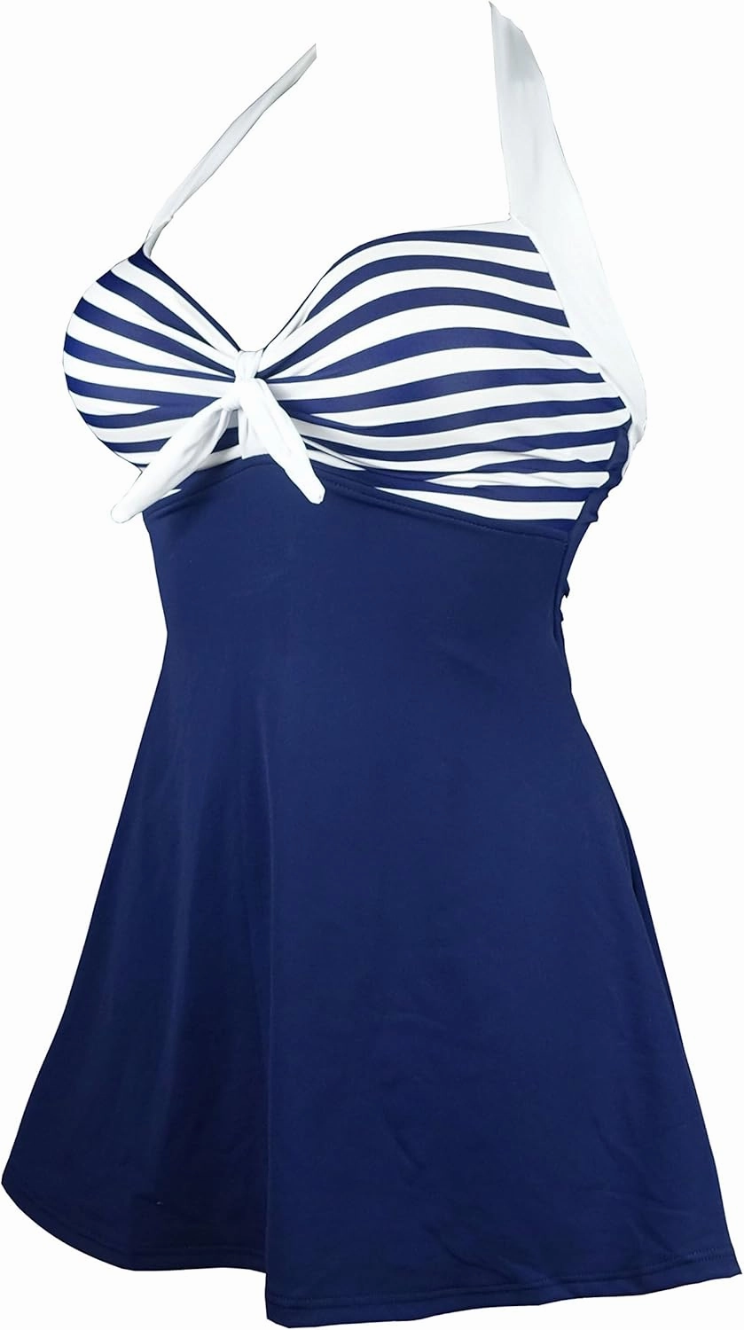 COCOSHIP Vintage Sailor Pin Up Swimsuit Retro One Piece Skirtini Cover Up Swimdress(FBA)