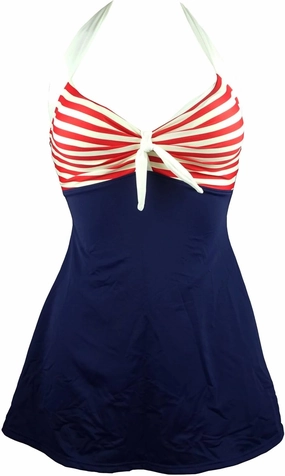 COCOSHIP Vintage Sailor Pin Up Swimsuit Retro One Piece Skirtini Cover Up Swimdress(FBA)