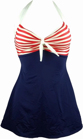 COCOSHIP Vintage Sailor Pin Up Swimsuit Retro One Piece Skirtini Cover Up Swimdress(FBA)