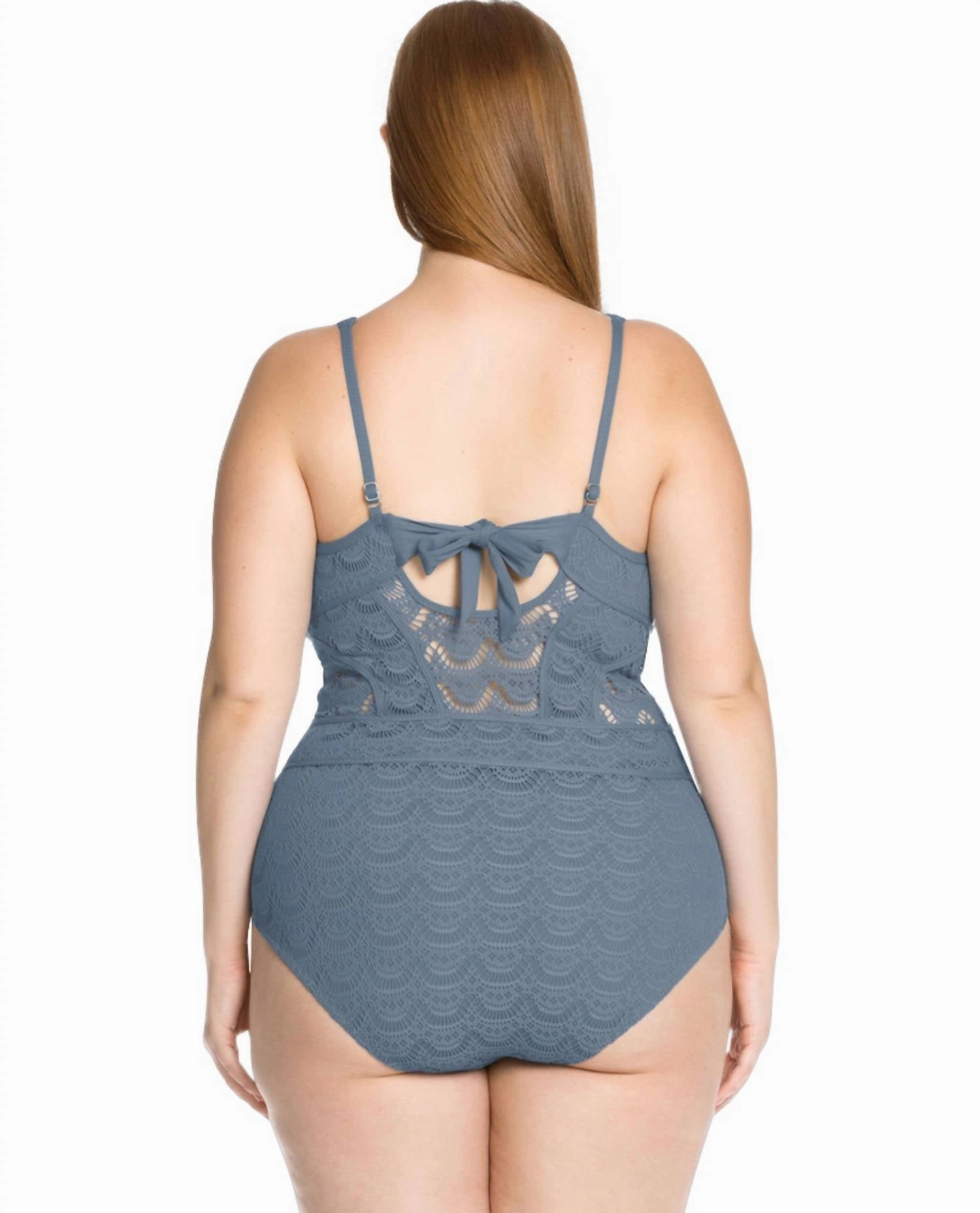 Color Play Lace High Neck One Piece Swimsuit - Plus In Steel