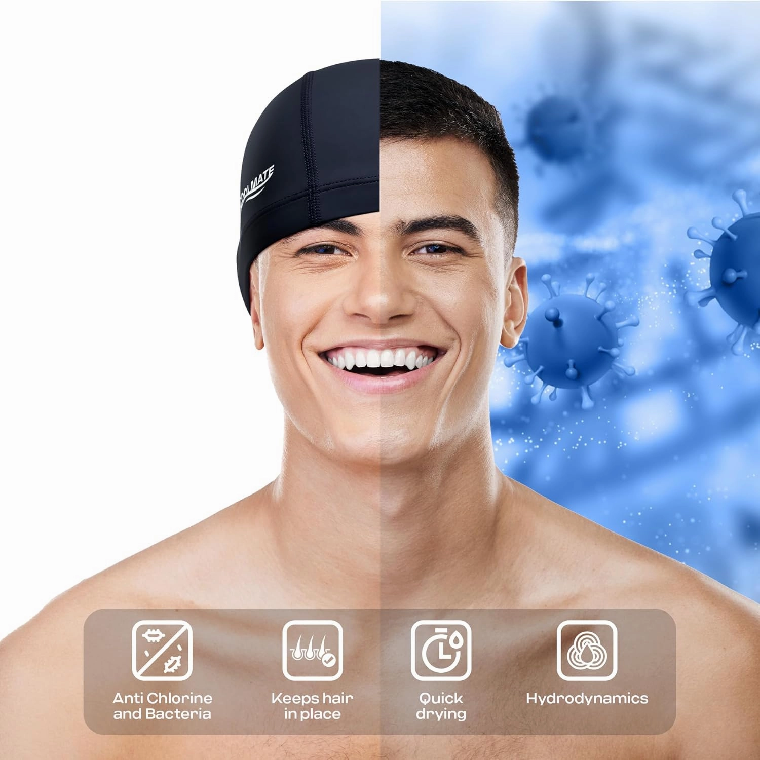 COOLMATE Fabric Swim Cap for Adult Women Men, Silicone Waterproof Layer, Cloth Swim Cap Gifts for Swimmers, Lightweight and Comfortable, Perfect for Pool, Beach, Lap Swimming